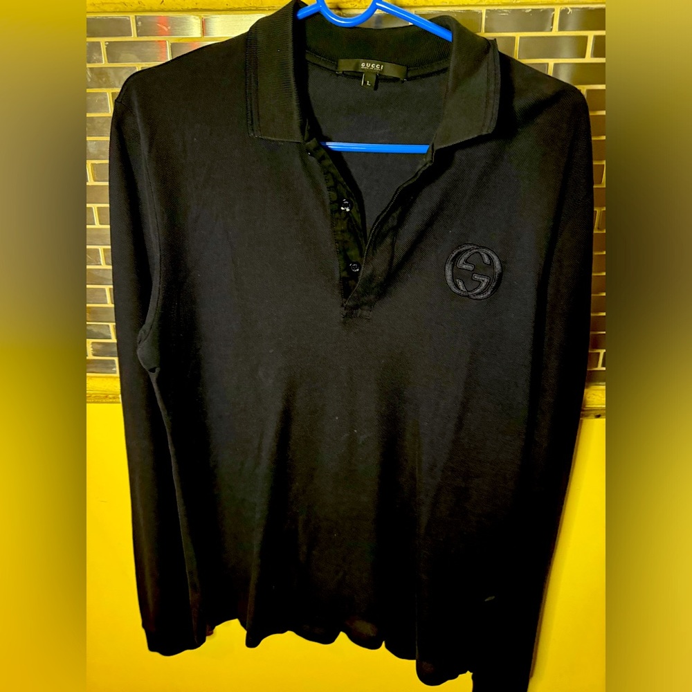 COPY - COPY - Authentic men’s fitted Gucci long sleeve polo shirt, large